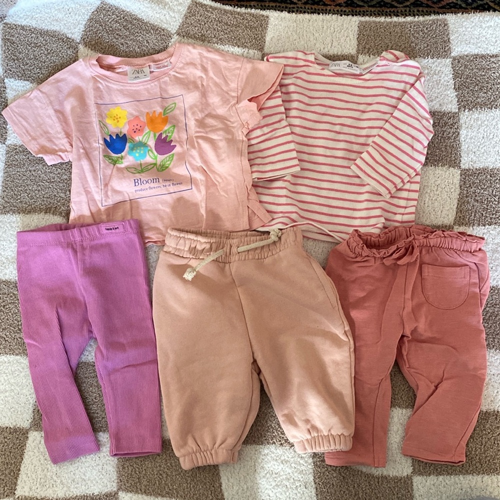 Zara Pink outfit set, 2 tops 3 Bottoms